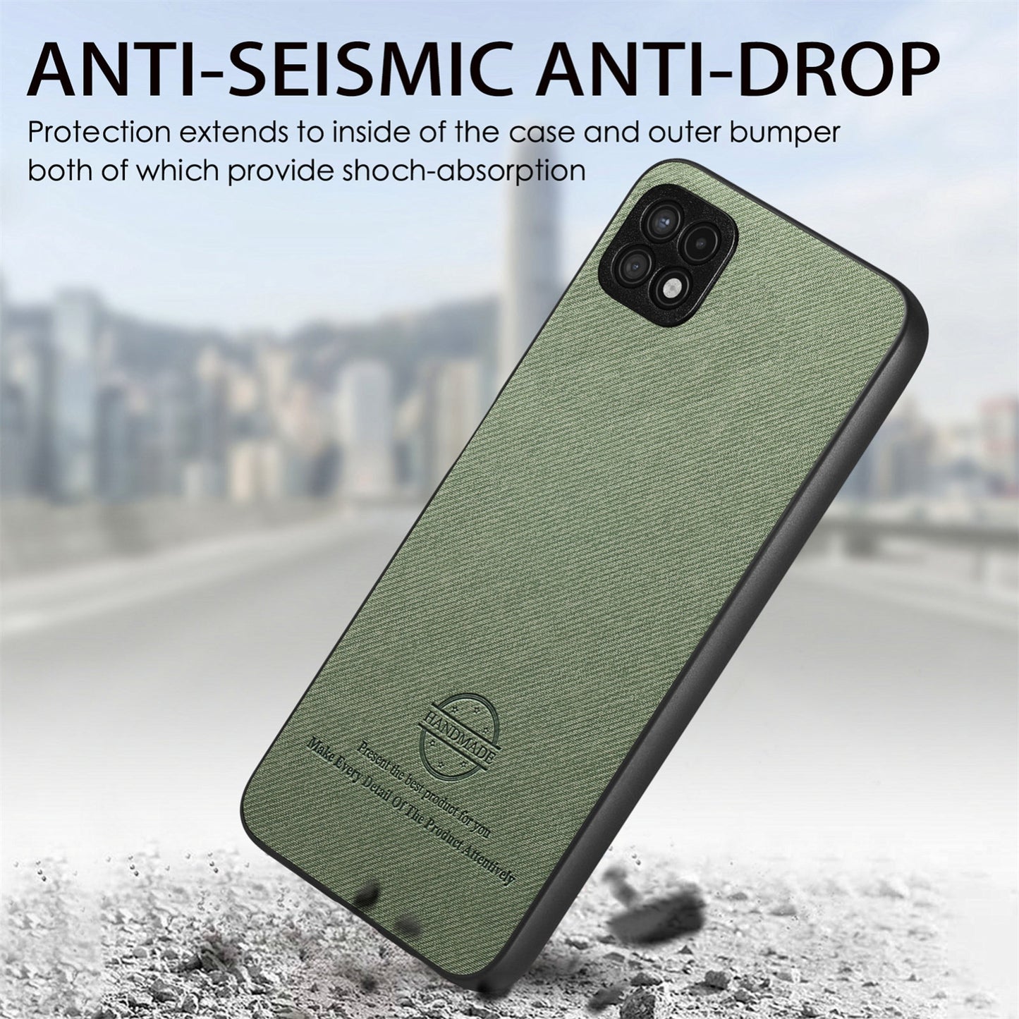 Samsung Galaxy A22 5G Case - Vegan Leather and Twill Fabric Skin with Anti-Scratch and Drop Protection Back Phone Case