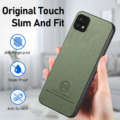 Samsung Galaxy A22 5G Case - Vegan Leather and Twill Fabric Skin with Anti-Scratch and Drop Protection Back Phone Case