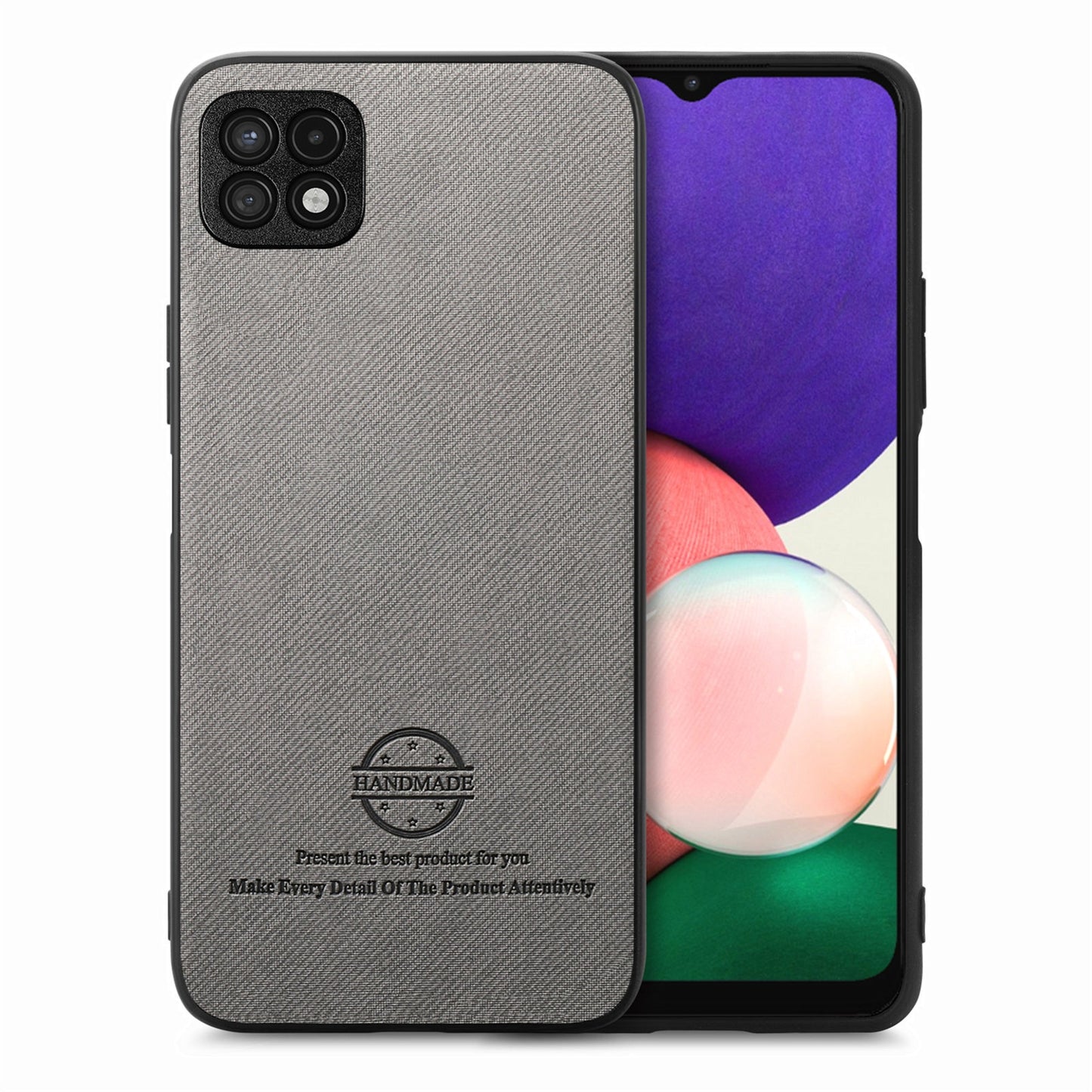 Samsung Galaxy A22 5G Case - Vegan Leather and Twill Fabric Skin with Anti-Scratch and Drop Protection Back Phone Case