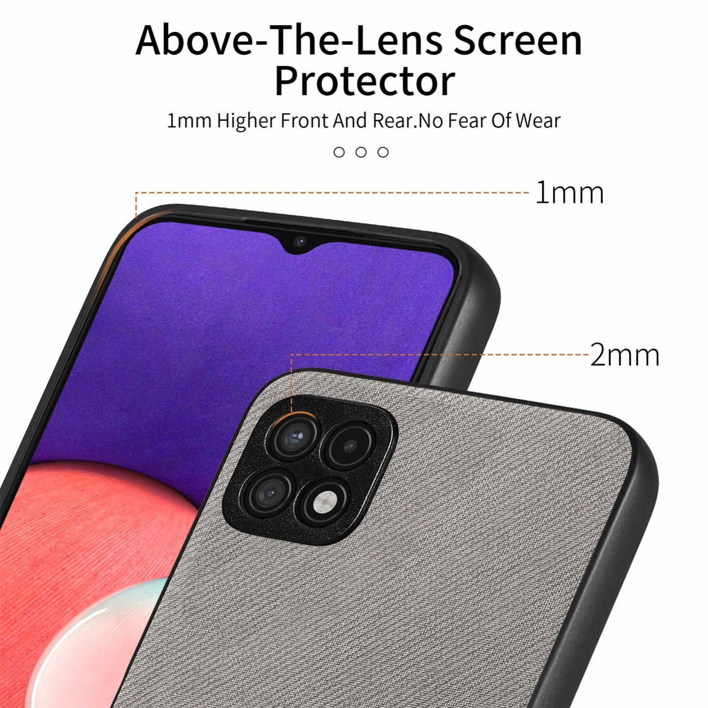 Samsung Galaxy A22 5G Case - Vegan Leather and Twill Fabric Skin with Anti-Scratch and Drop Protection Back Phone Case