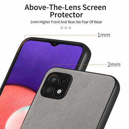 Samsung Galaxy A22 5G Case - Vegan Leather and Twill Fabric Skin with Anti-Scratch and Drop Protection Back Phone Case