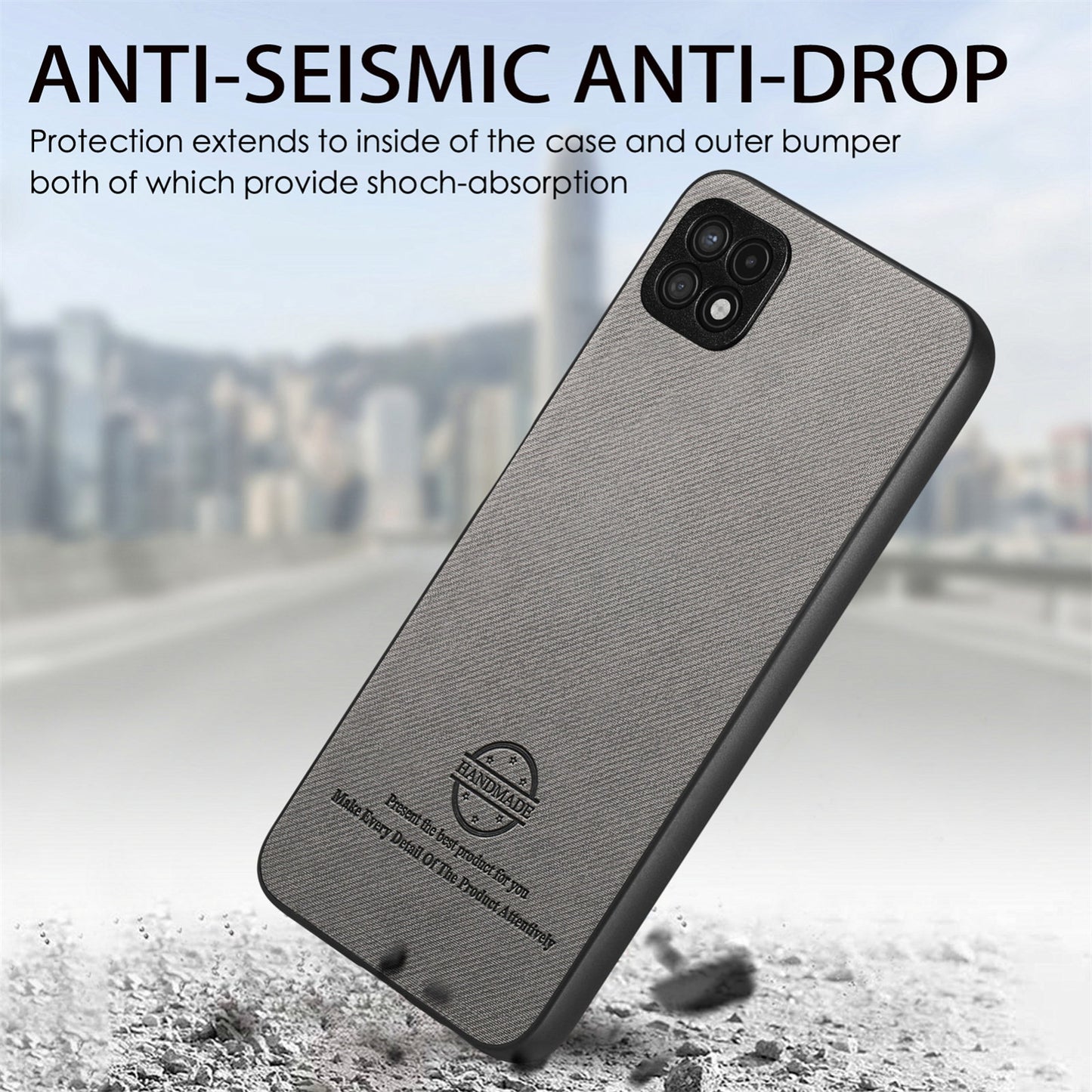 Samsung Galaxy A22 5G Case - Vegan Leather and Twill Fabric Skin with Anti-Scratch and Drop Protection Back Phone Case