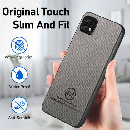 Samsung Galaxy A22 5G Case - Vegan Leather and Twill Fabric Skin with Anti-Scratch and Drop Protection Back Phone Case