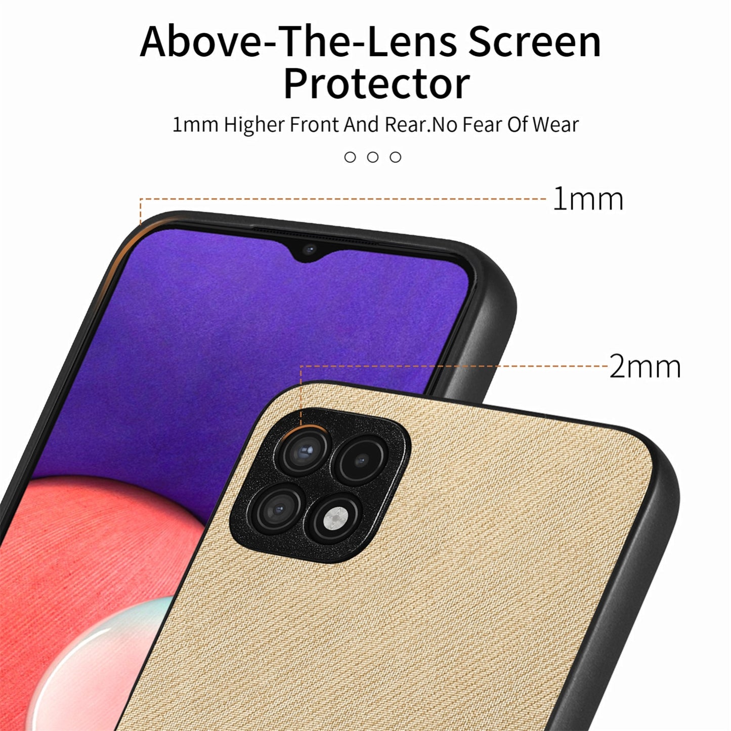 Samsung Galaxy A22 5G Case - Vegan Leather and Twill Fabric Skin with Anti-Scratch and Drop Protection Back Phone Case