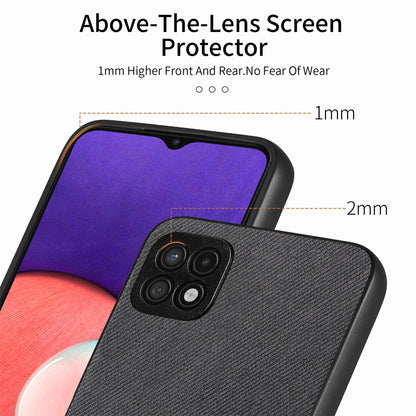 Samsung Galaxy A22 5G Case - Vegan Leather and Twill Fabric Skin with Anti-Scratch and Drop Protection Back Phone Case
