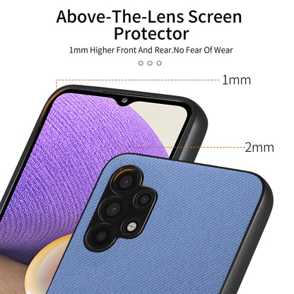 Samsung Galaxy A32 4G Case - Vegan Leather and Twill Fabric Skin with Anti-Scratch and Drop Protection Back Phone Case
