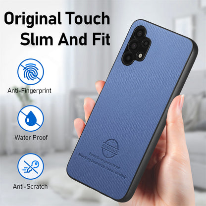 Samsung Galaxy A32 4G Case - Vegan Leather and Twill Fabric Skin with Anti-Scratch and Drop Protection Back Phone Case