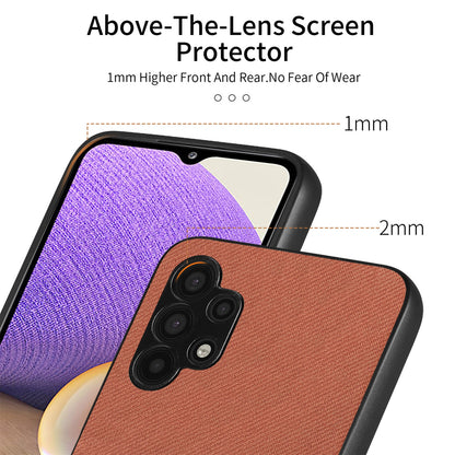 Samsung Galaxy A32 4G Case - Vegan Leather and Twill Fabric Skin with Anti-Scratch and Drop Protection Back Phone Case