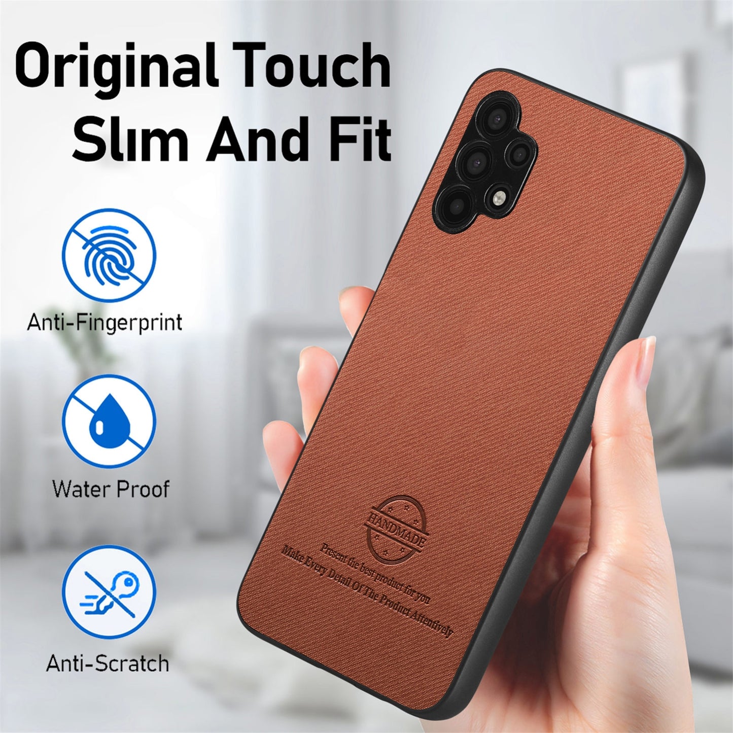 Samsung Galaxy A32 4G Case - Vegan Leather and Twill Fabric Skin with Anti-Scratch and Drop Protection Back Phone Case
