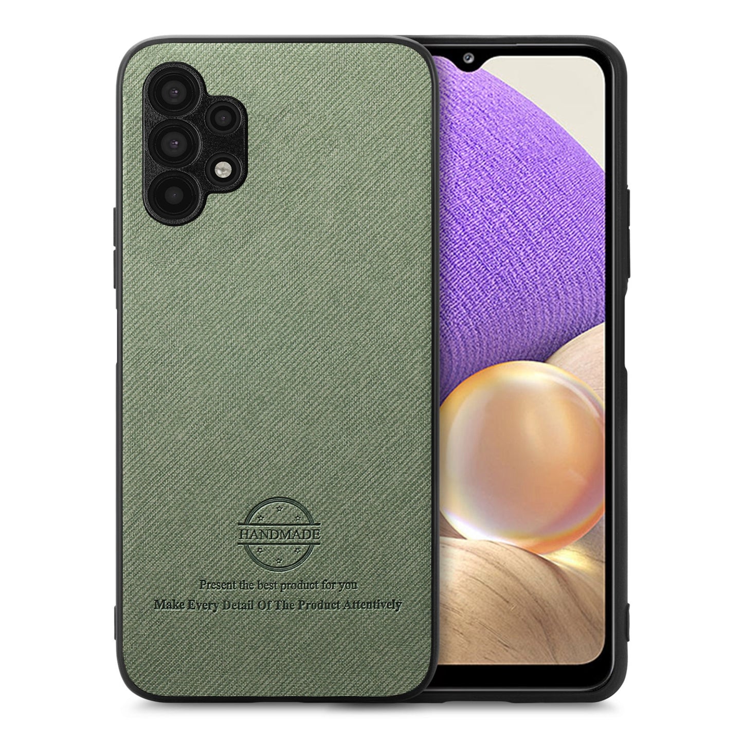 Samsung Galaxy A32 4G Case - Vegan Leather and Twill Fabric Skin with Anti-Scratch and Drop Protection Back Phone Case