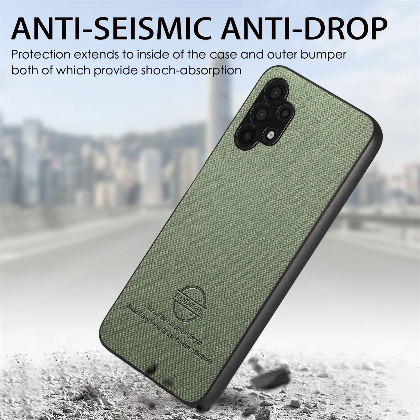 Samsung Galaxy A32 4G Case - Vegan Leather and Twill Fabric Skin with Anti-Scratch and Drop Protection Back Phone Case