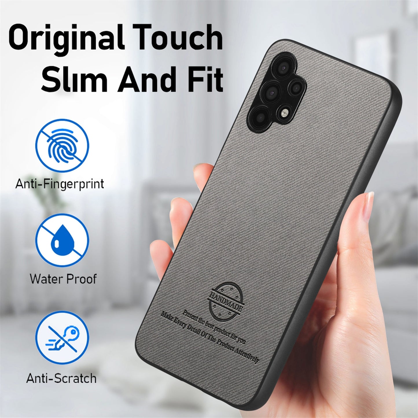 Samsung Galaxy A32 4G Case - Vegan Leather and Twill Fabric Skin with Anti-Scratch and Drop Protection Back Phone Case