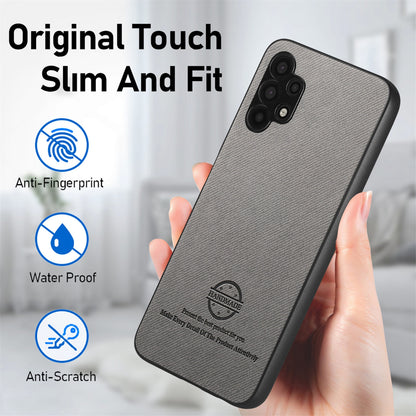Samsung Galaxy A32 4G Case - Vegan Leather and Twill Fabric Skin with Anti-Scratch and Drop Protection Back Phone Case