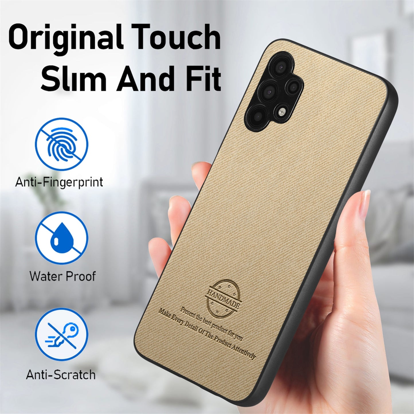 Samsung Galaxy A32 4G Case - Vegan Leather and Twill Fabric Skin with Anti-Scratch and Drop Protection Back Phone Case