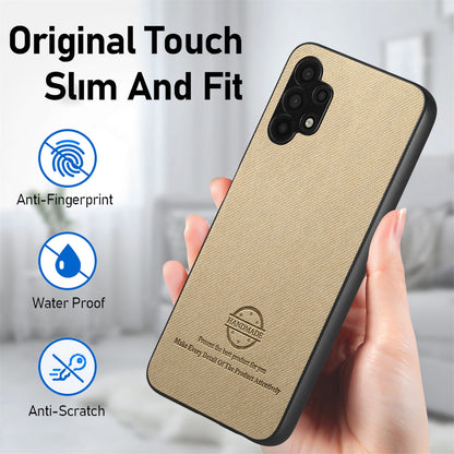 Samsung Galaxy A32 4G Case - Vegan Leather and Twill Fabric Skin with Anti-Scratch and Drop Protection Back Phone Case