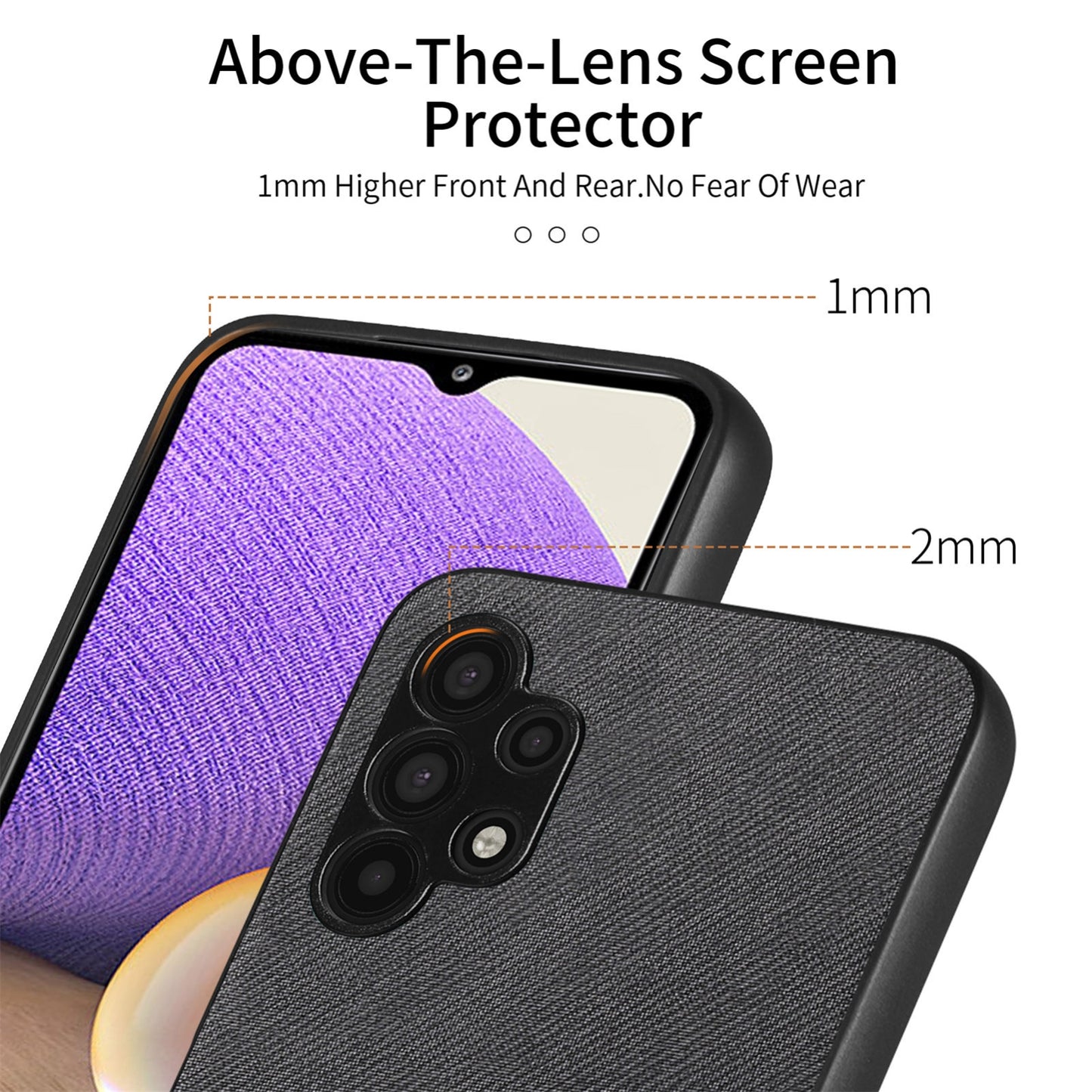 Samsung Galaxy A32 4G Case - Vegan Leather and Twill Fabric Skin with Anti-Scratch and Drop Protection Back Phone Case