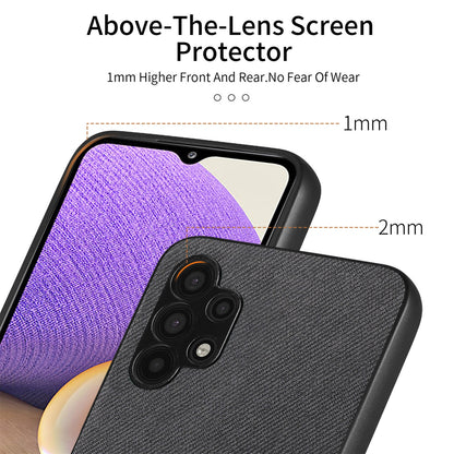 Samsung Galaxy A32 4G Case - Vegan Leather and Twill Fabric Skin with Anti-Scratch and Drop Protection Back Phone Case