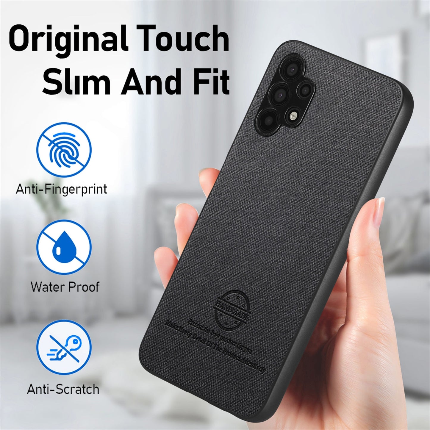 Samsung Galaxy A32 4G Case - Vegan Leather and Twill Fabric Skin with Anti-Scratch and Drop Protection Back Phone Case