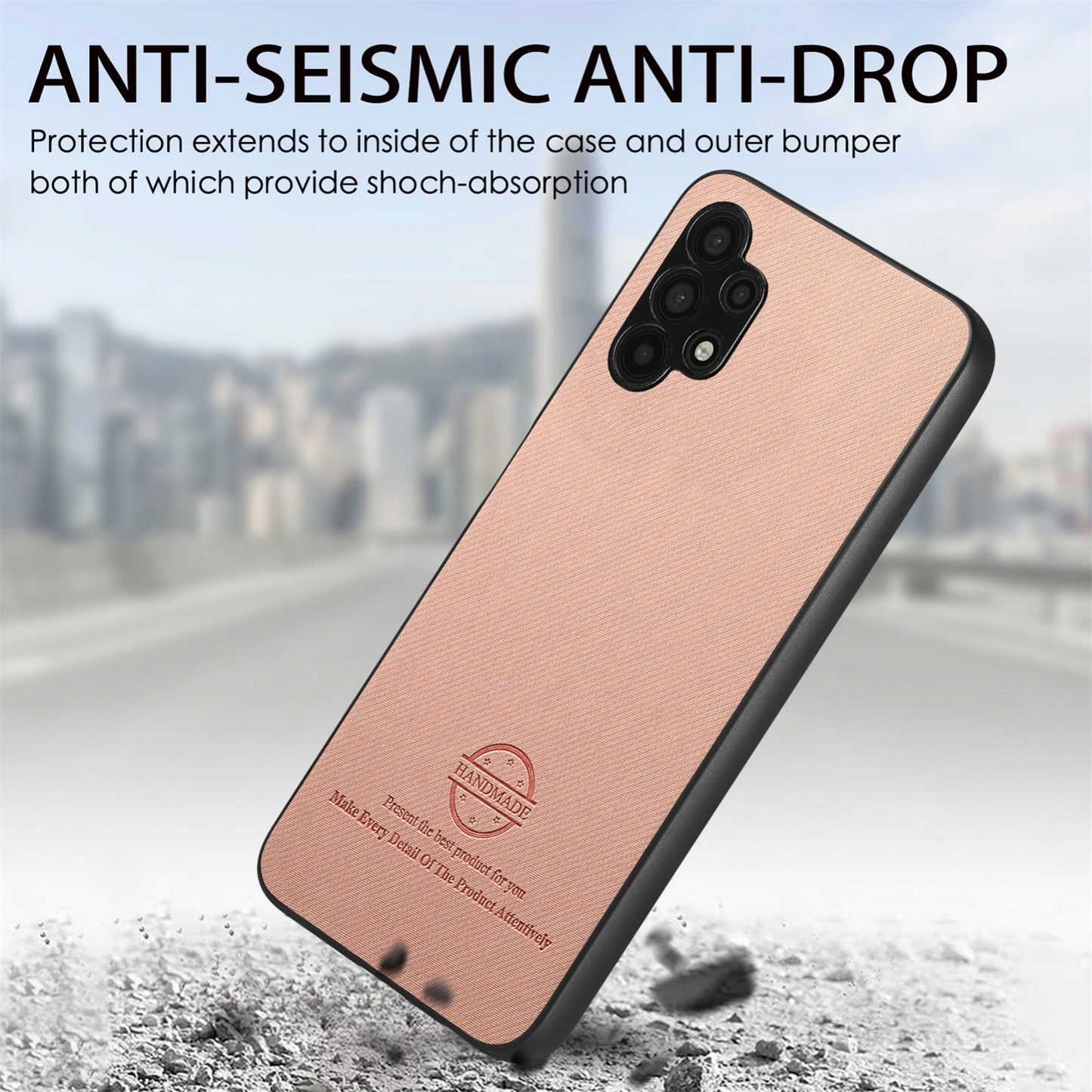 Samsung Galaxy A32 5G Case - Vegan Leather and Twill Fabric Skin with Anti-Scratch and Drop Protection Back Phone Case