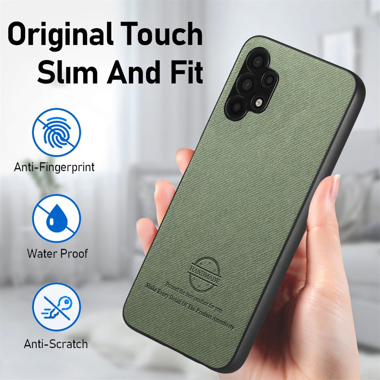 Samsung Galaxy A32 5G Case - Vegan Leather and Twill Fabric Skin with Anti-Scratch and Drop Protection Back Phone Case