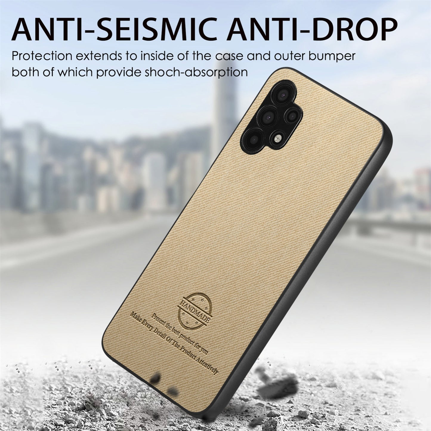 Samsung Galaxy A32 5G Case - Vegan Leather and Twill Fabric Skin with Anti-Scratch and Drop Protection Back Phone Case