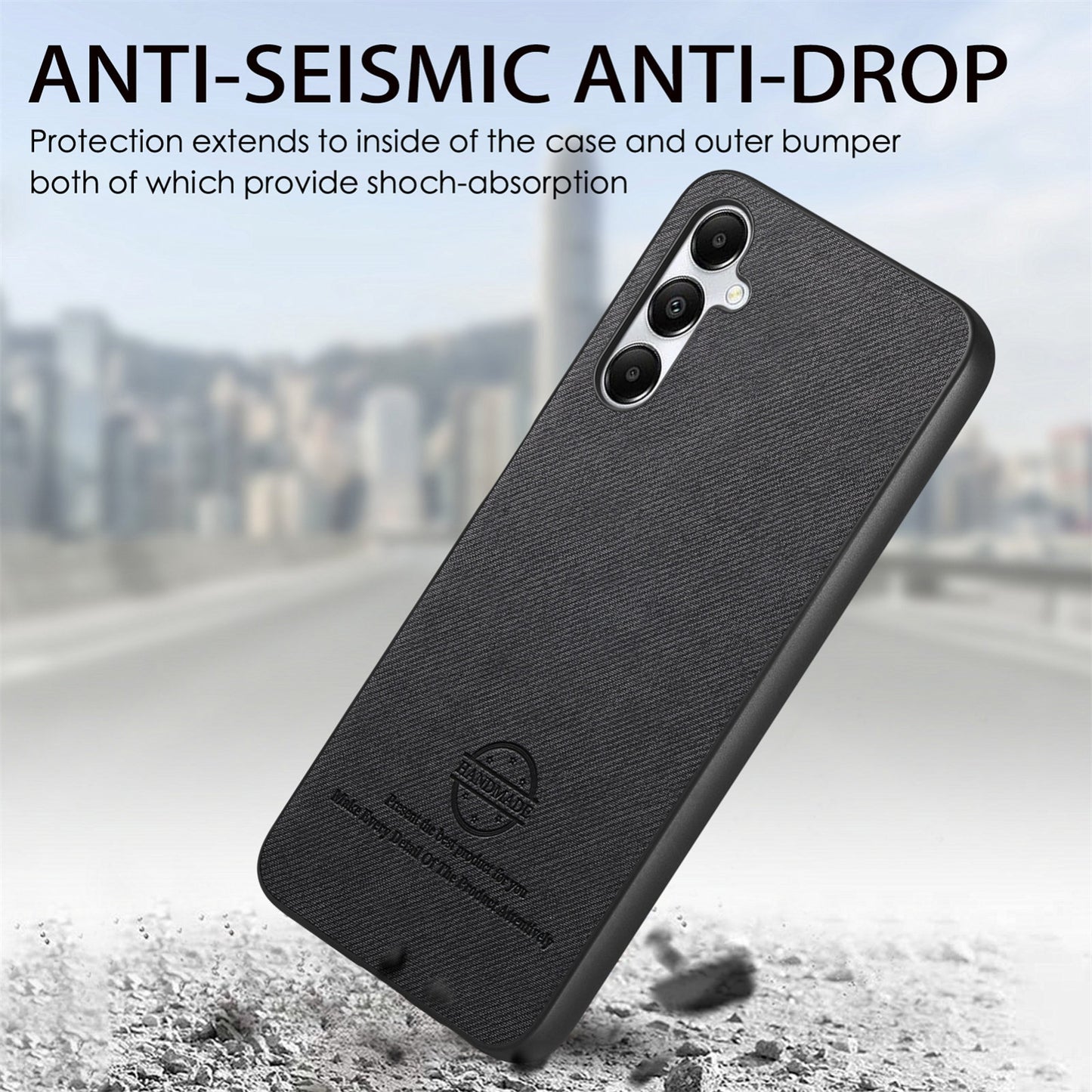 Samsung Galaxy A33 5G Case - Vegan Leather and Twill Fabric Skin with Anti-Scratch and Drop Protection Back Phone Case
