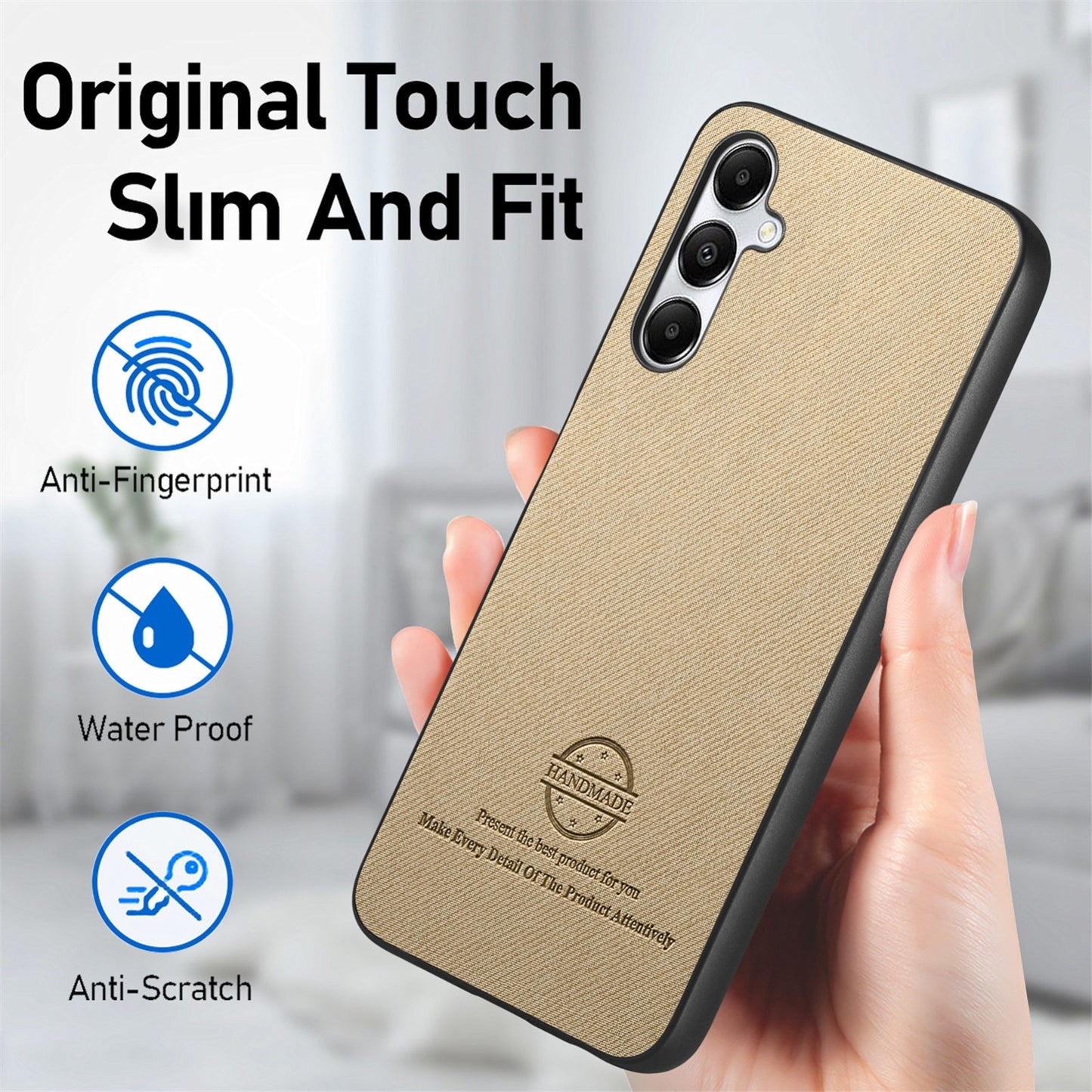 Samsung Galaxy A35 5G Case - Vegan Leather and Twill Fabric Skin with Anti-Scratch and Drop Protection Back Phone Case