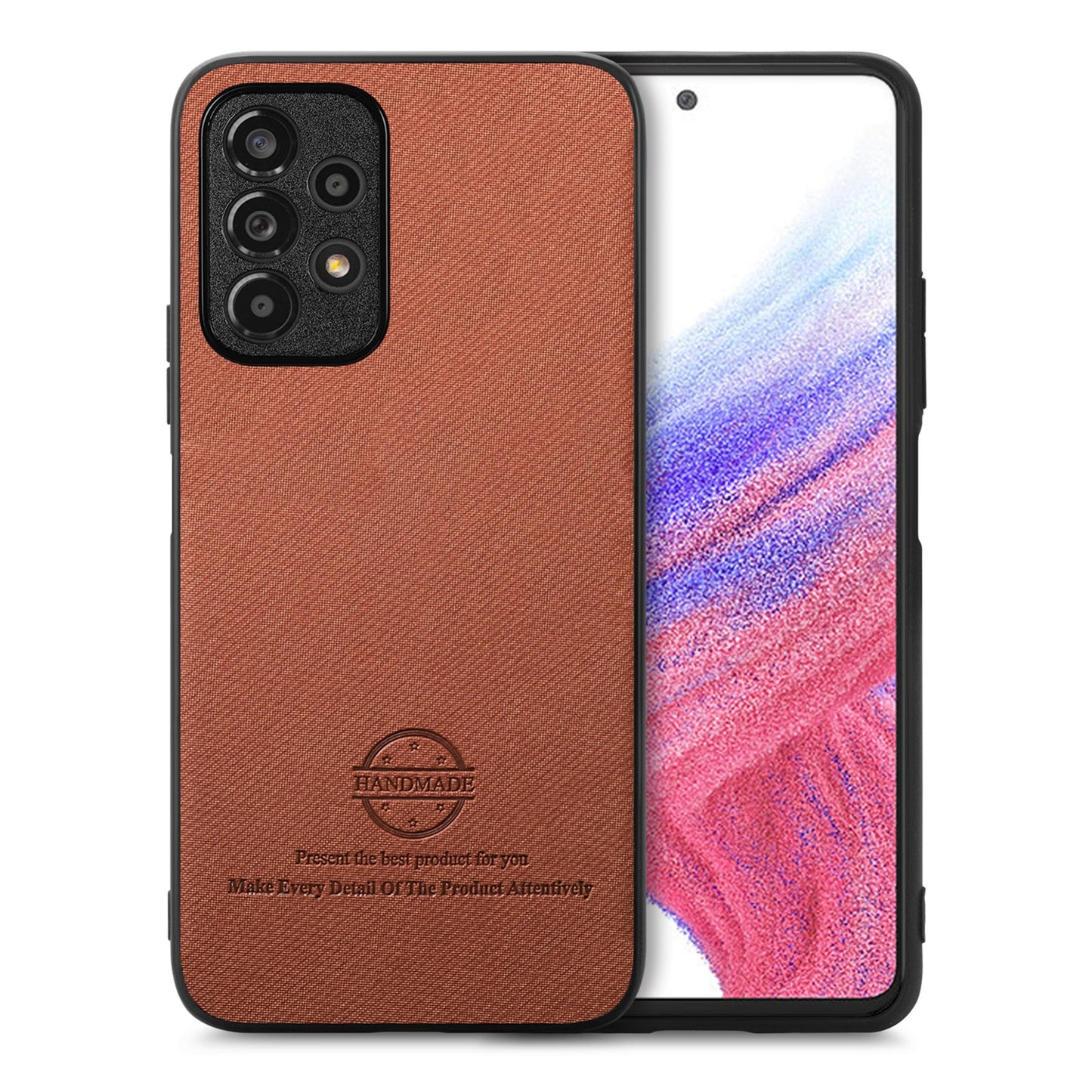 Samsung Galaxy A52 Case - Vegan Leather and Twill Fabric Skin with Anti-Scratch and Drop Protection Back Phone Case