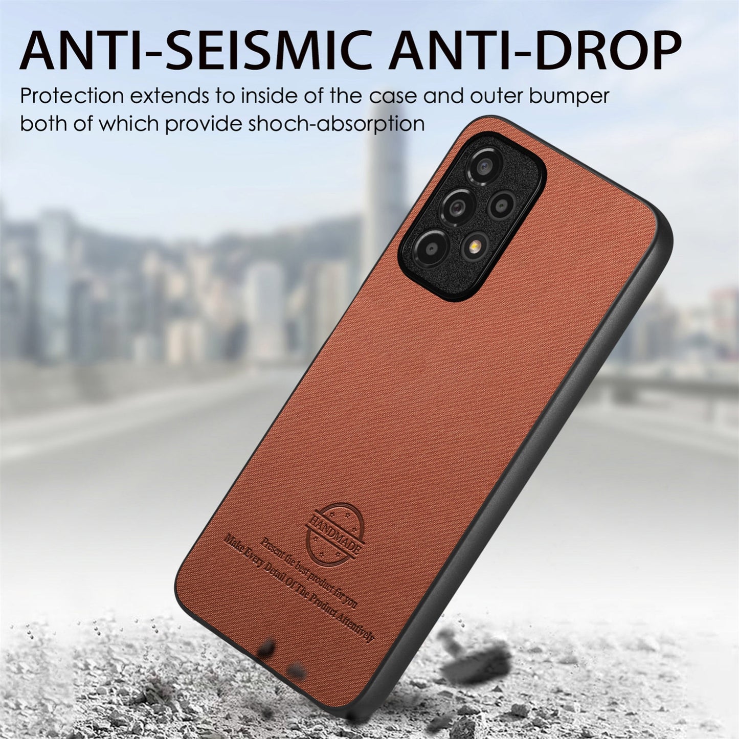 Samsung Galaxy A52 Case - Vegan Leather and Twill Fabric Skin with Anti-Scratch and Drop Protection Back Phone Case