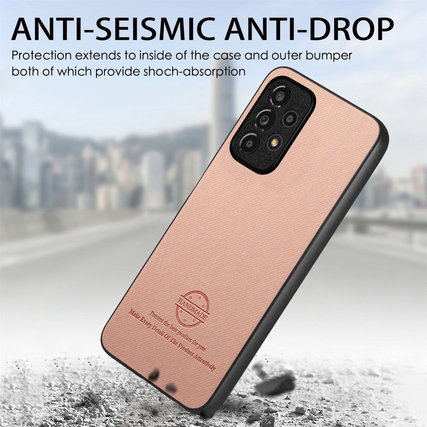 Samsung Galaxy A52 Case - Vegan Leather and Twill Fabric Skin with Anti-Scratch and Drop Protection Back Phone Case