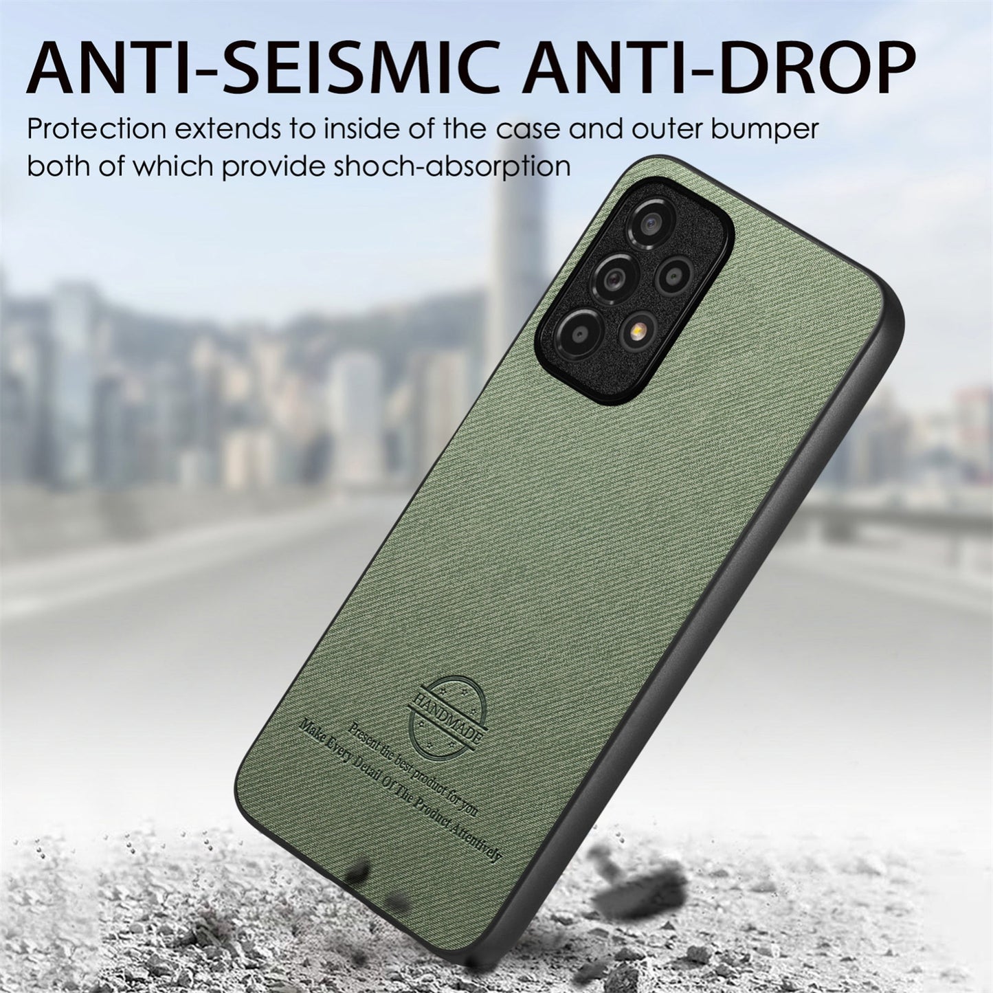 Samsung Galaxy A52 Case - Vegan Leather and Twill Fabric Skin with Anti-Scratch and Drop Protection Back Phone Case