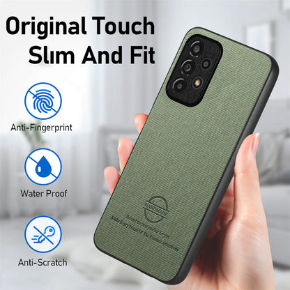 Samsung Galaxy A52 Case - Vegan Leather and Twill Fabric Skin with Anti-Scratch and Drop Protection Back Phone Case