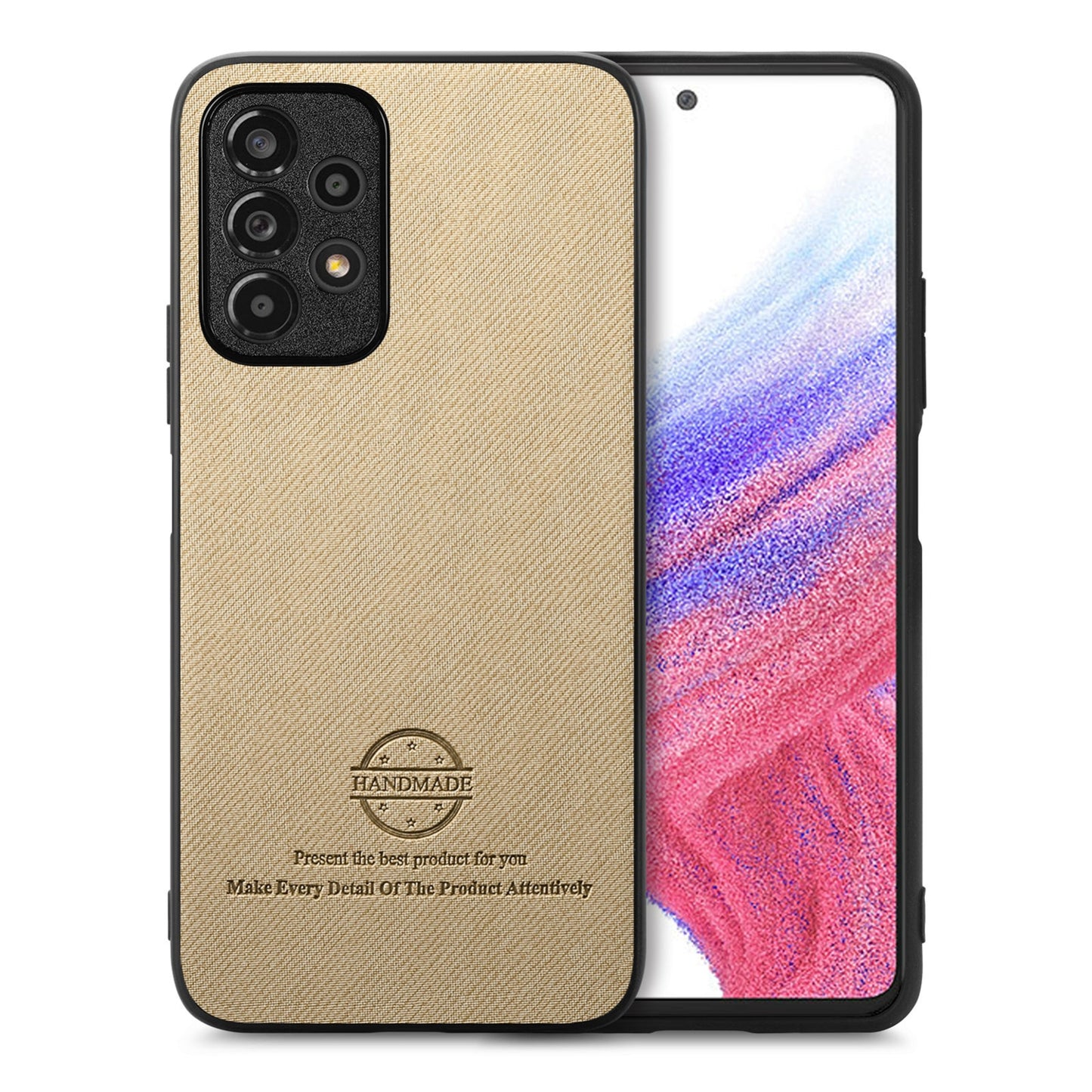 Samsung Galaxy A52 Case - Vegan Leather and Twill Fabric Skin with Anti-Scratch and Drop Protection Back Phone Case