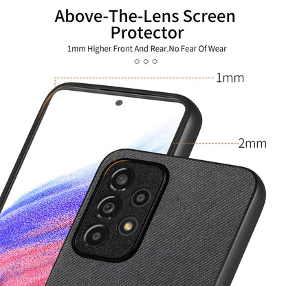 Samsung Galaxy A52 Case - Vegan Leather and Twill Fabric Skin with Anti-Scratch and Drop Protection Back Phone Case