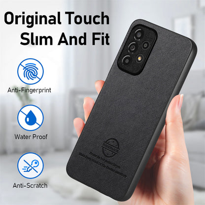 Samsung Galaxy A52 Case - Vegan Leather and Twill Fabric Skin with Anti-Scratch and Drop Protection Back Phone Case