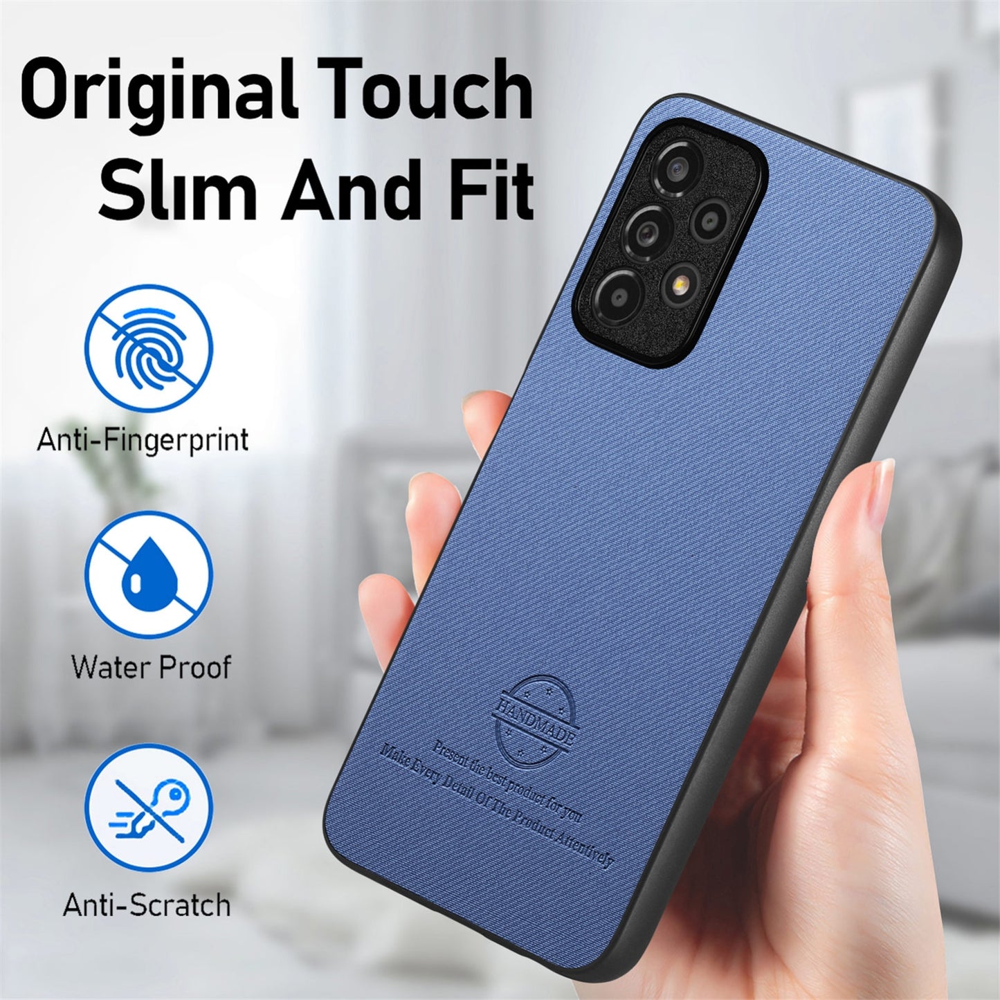 Samsung Galaxy A53 5G Case - Vegan Leather and Twill Fabric Skin with Anti-Scratch and Drop Protection Back Phone Case