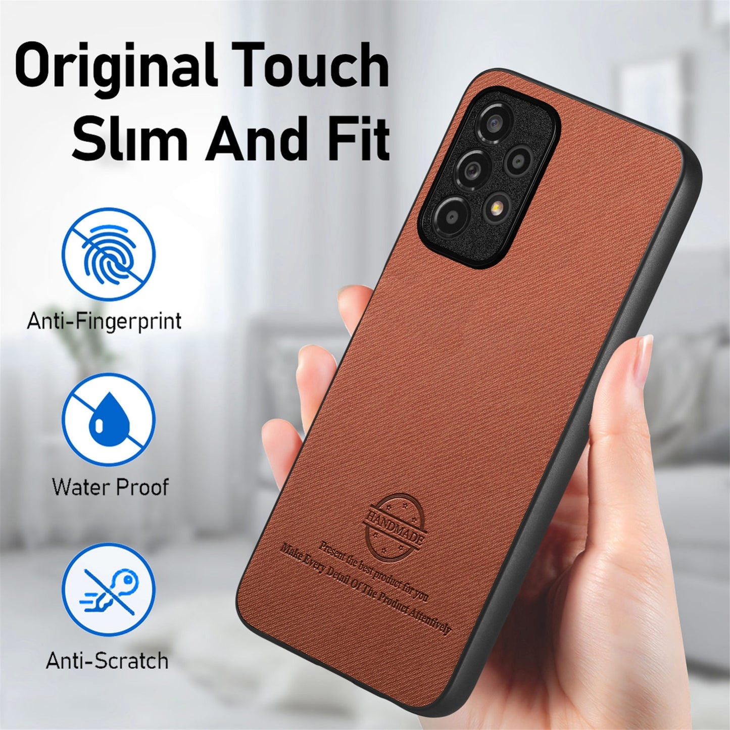 Samsung Galaxy A53 5G Case - Vegan Leather and Twill Fabric Skin with Anti-Scratch and Drop Protection Back Phone Case