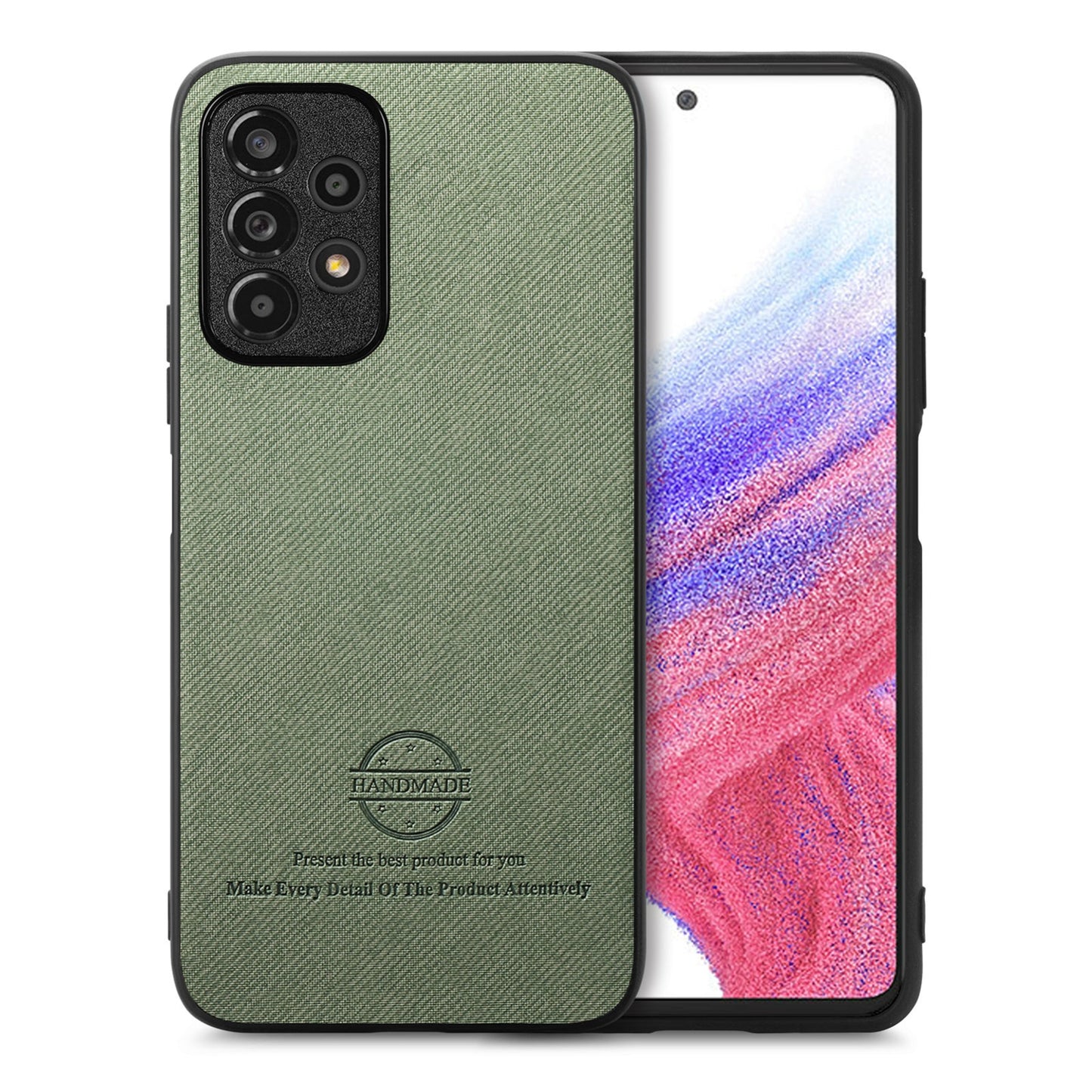 Samsung Galaxy A53 5G Case - Vegan Leather and Twill Fabric Skin with Anti-Scratch and Drop Protection Back Phone Case