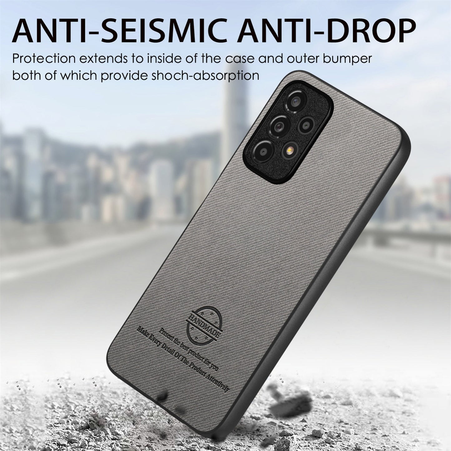 Samsung Galaxy A53 5G Case - Vegan Leather and Twill Fabric Skin with Anti-Scratch and Drop Protection Back Phone Case