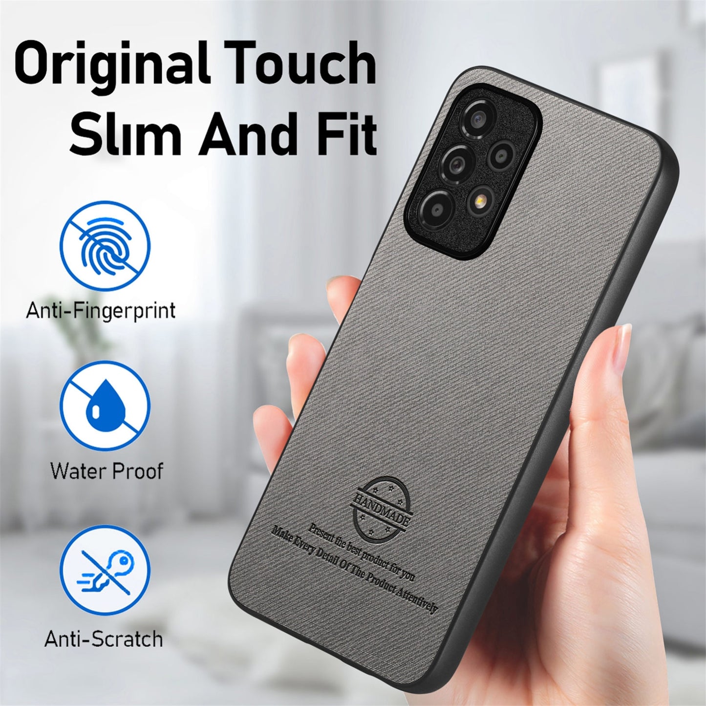 Samsung Galaxy A53 5G Case - Vegan Leather and Twill Fabric Skin with Anti-Scratch and Drop Protection Back Phone Case