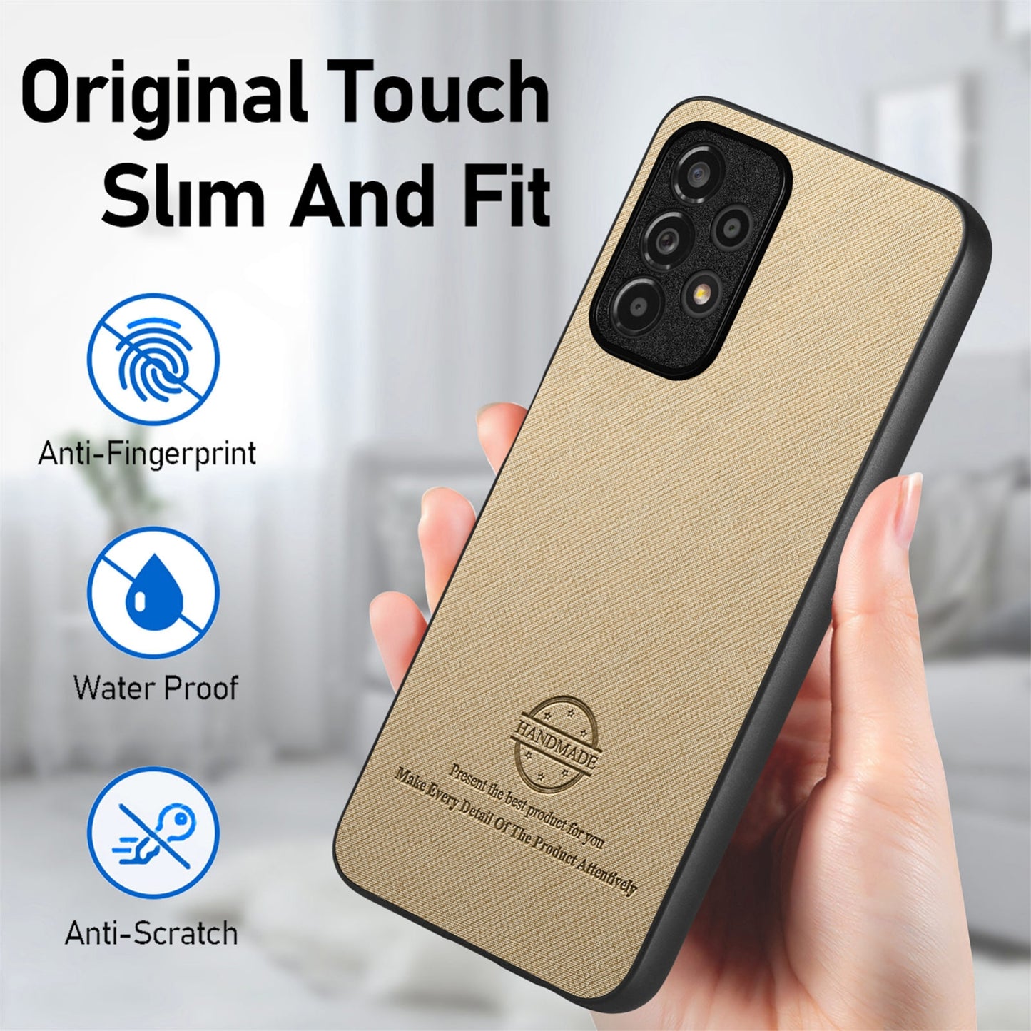 Samsung Galaxy A53 5G Case - Vegan Leather and Twill Fabric Skin with Anti-Scratch and Drop Protection Back Phone Case