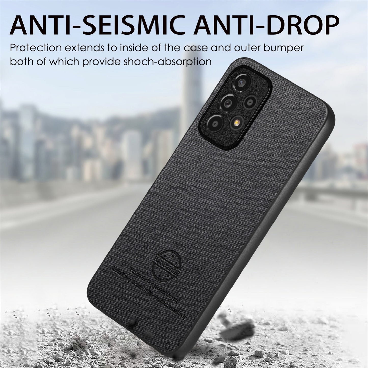Samsung Galaxy A53 5G Case - Vegan Leather and Twill Fabric Skin with Anti-Scratch and Drop Protection Back Phone Case