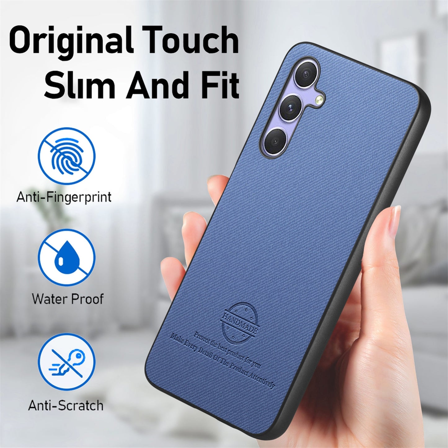 Samsung Galaxy A54 5G Case - Vegan Leather and Twill Fabric Skin with Anti-Scratch and Drop Protection Back Phone Case