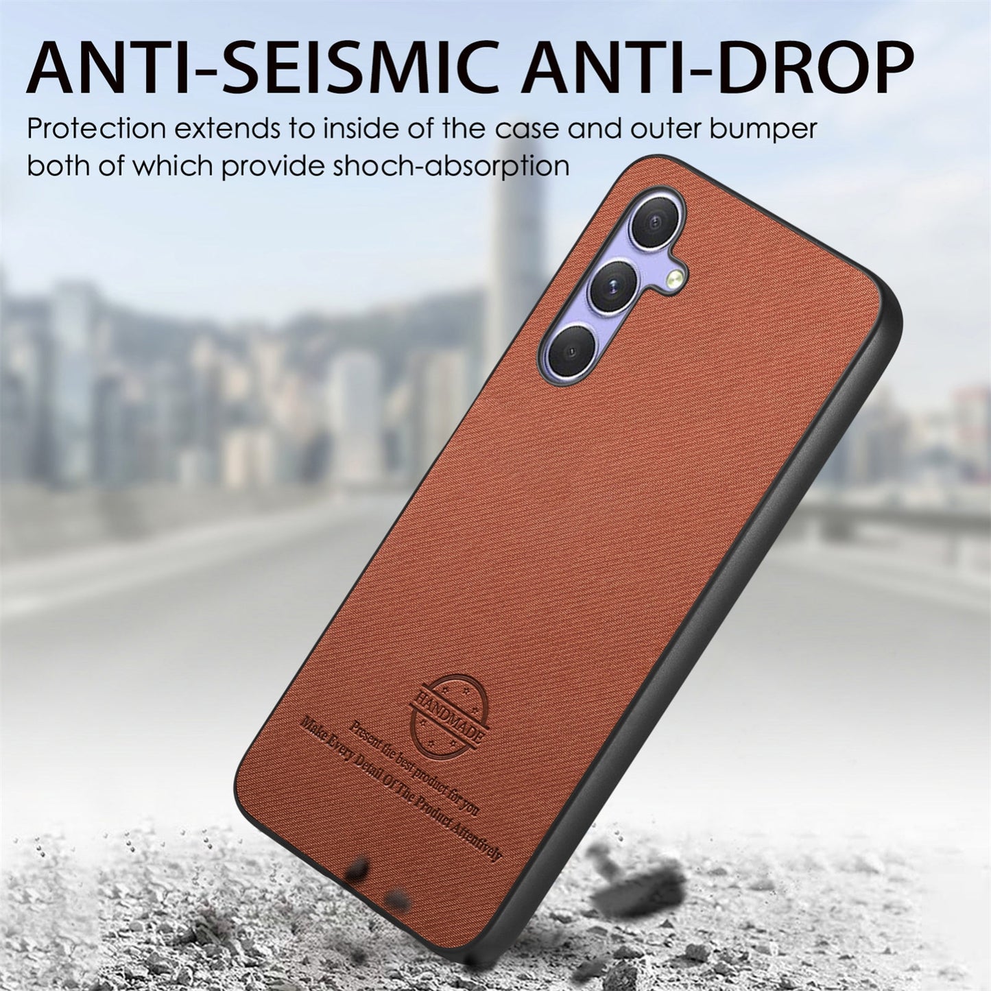 Samsung Galaxy A54 5G Case - Vegan Leather and Twill Fabric Skin with Anti-Scratch and Drop Protection Back Phone Case