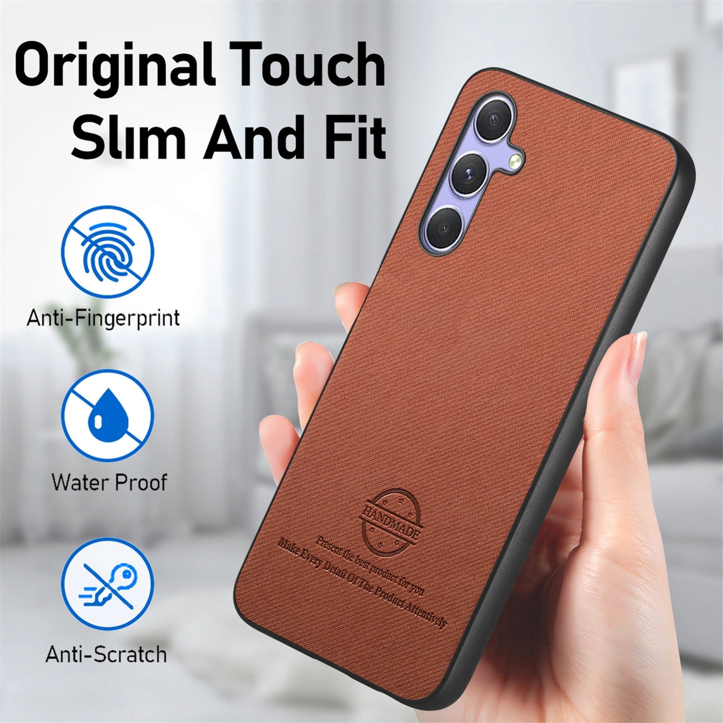 Samsung Galaxy A54 5G Case - Vegan Leather and Twill Fabric Skin with Anti-Scratch and Drop Protection Back Phone Case