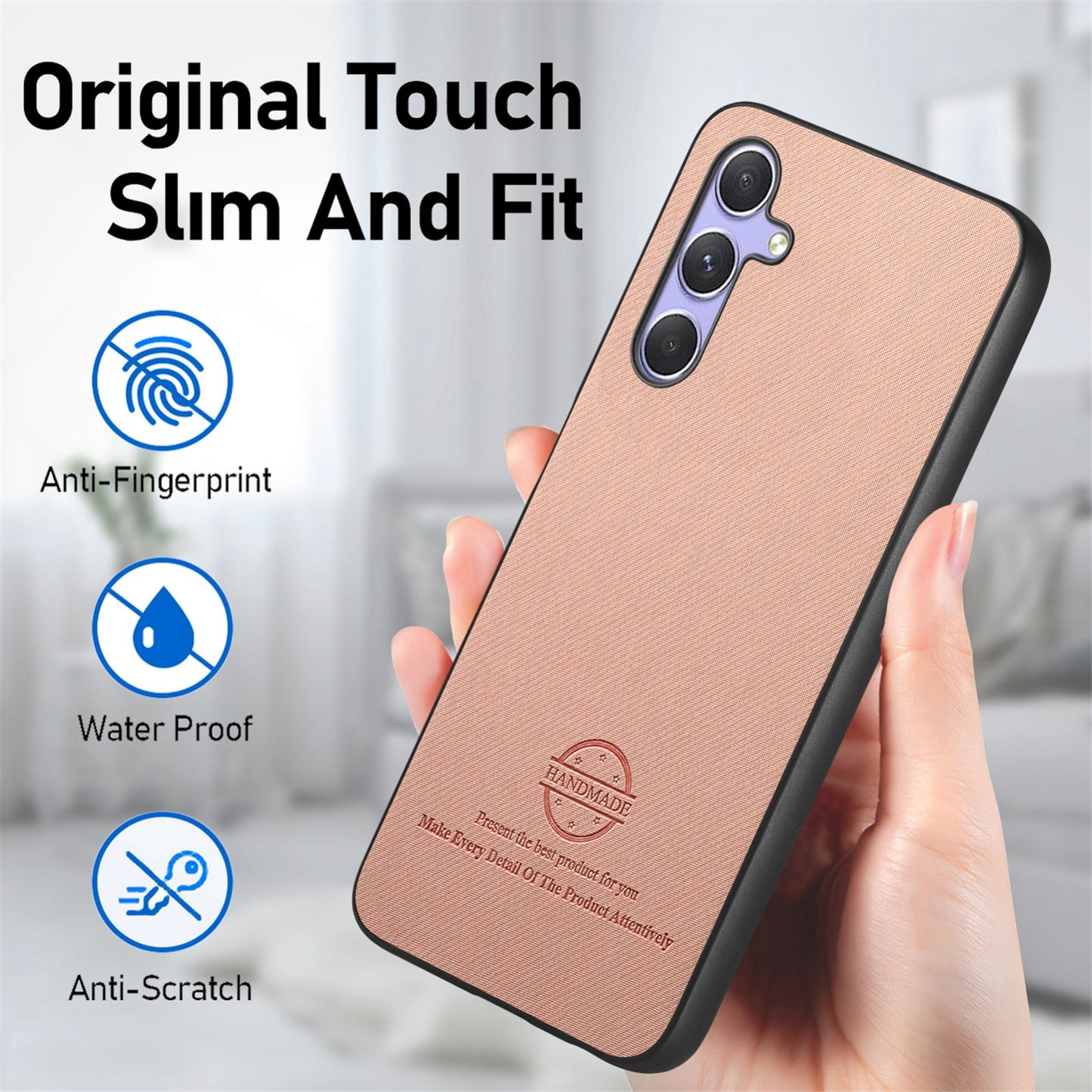 Samsung Galaxy A54 5G Case - Vegan Leather and Twill Fabric Skin with Anti-Scratch and Drop Protection Back Phone Case