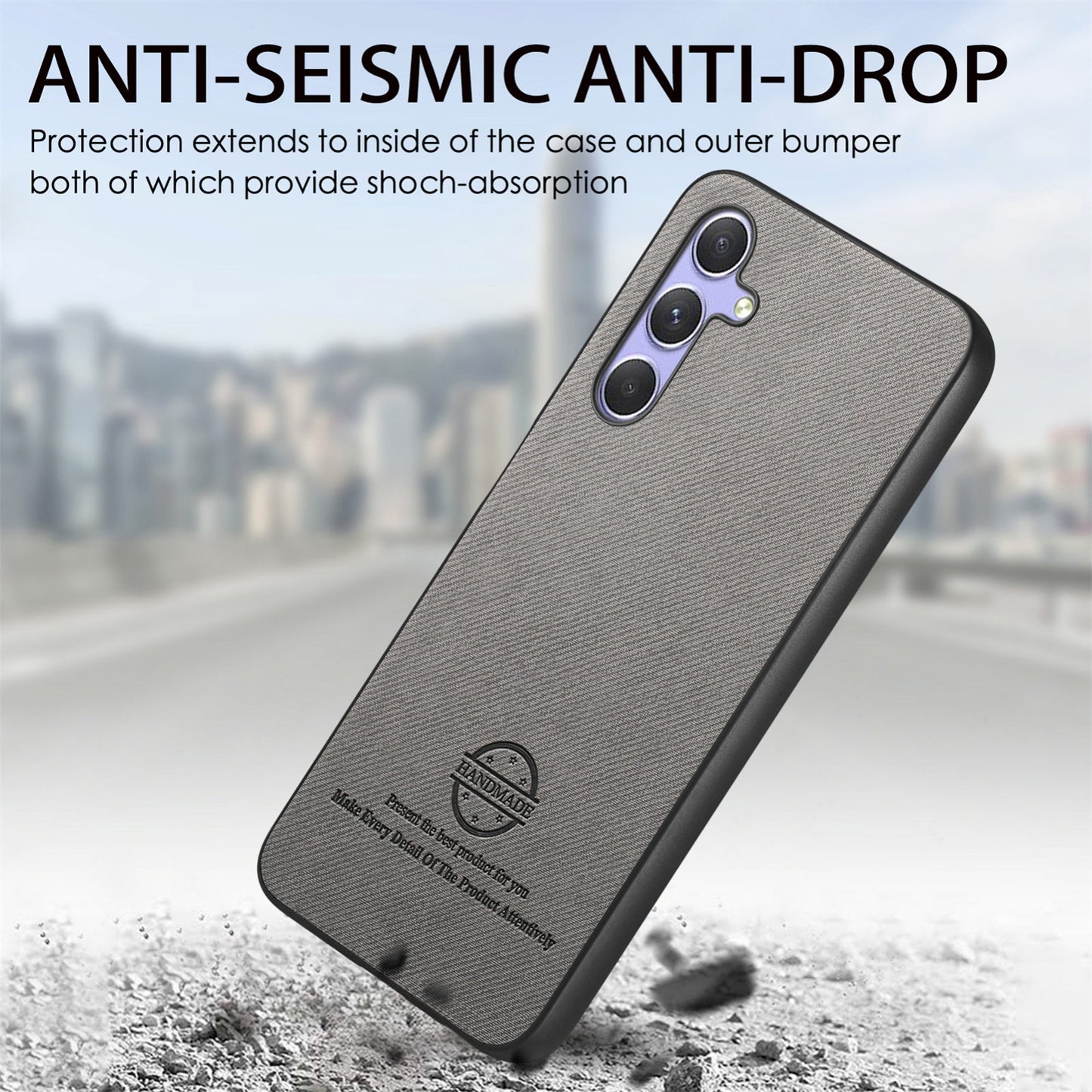 Samsung Galaxy A54 5G Case - Vegan Leather and Twill Fabric Skin with Anti-Scratch and Drop Protection Back Phone Case