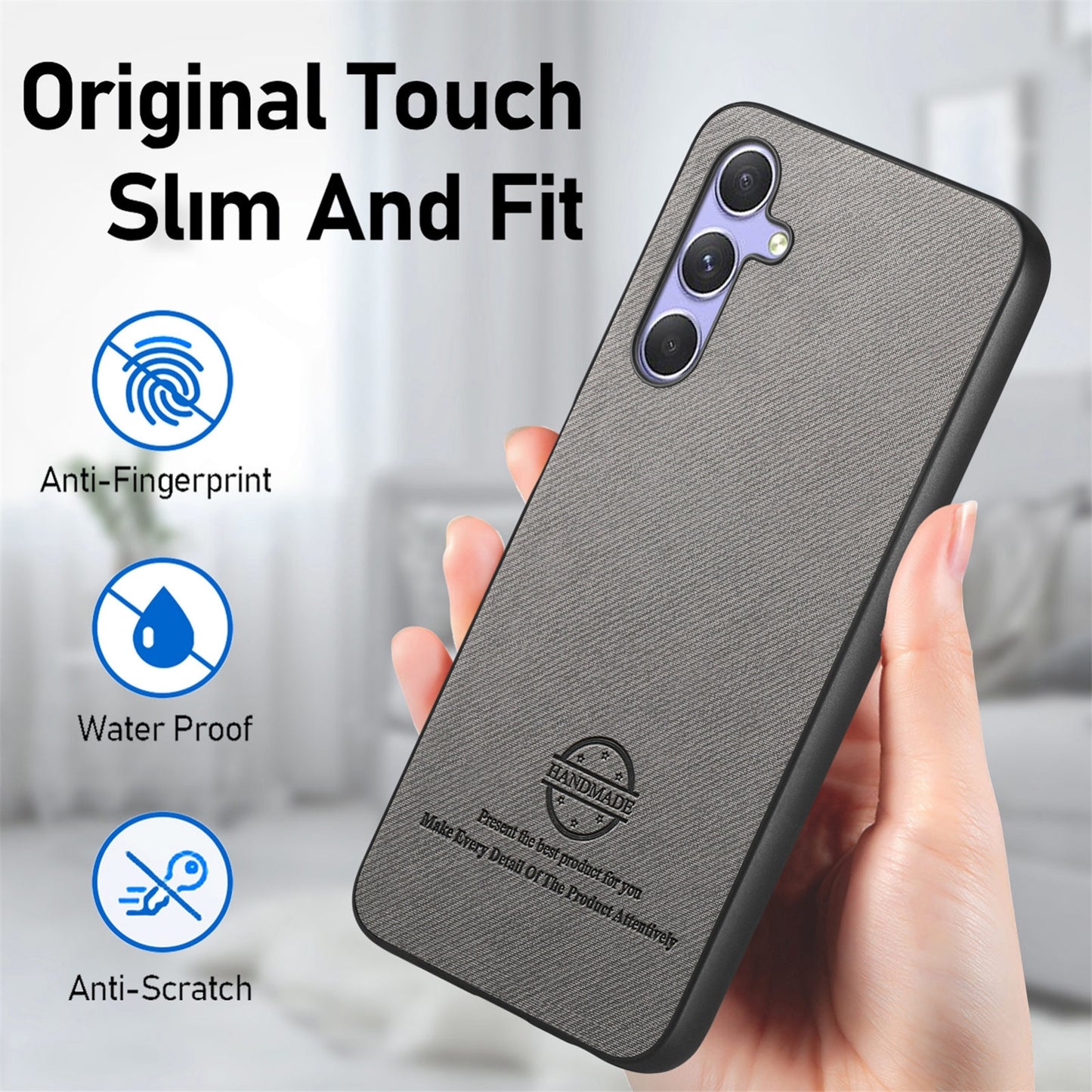 Samsung Galaxy A54 5G Case - Vegan Leather and Twill Fabric Skin with Anti-Scratch and Drop Protection Back Phone Case