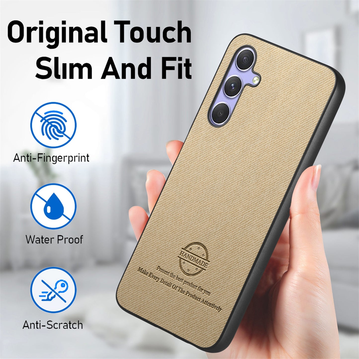 Samsung Galaxy A54 5G Case - Vegan Leather and Twill Fabric Skin with Anti-Scratch and Drop Protection Back Phone Case