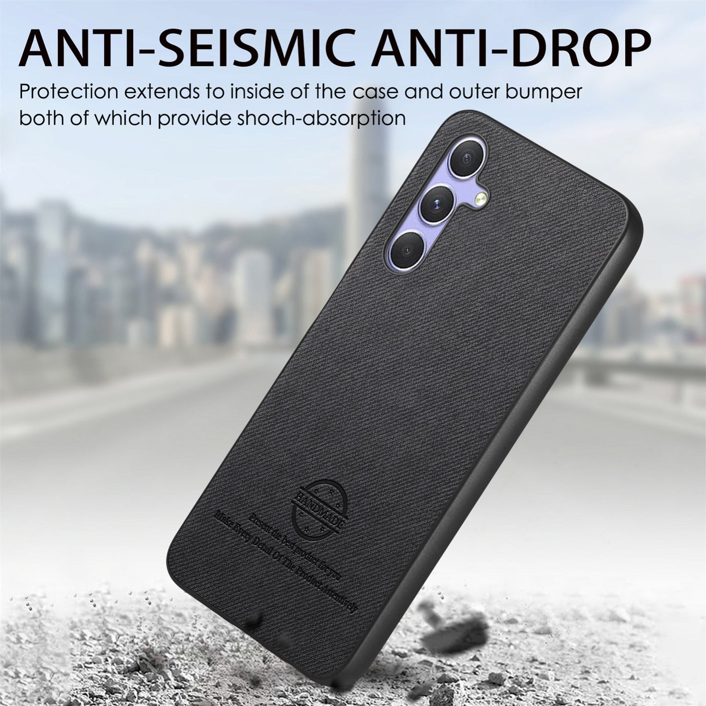 Samsung Galaxy A54 5G Case - Vegan Leather and Twill Fabric Skin with Anti-Scratch and Drop Protection Back Phone Case